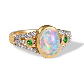 D'Joy AA Nat&uuml;rlicher, &auml;thiopischer Welo Opal, Tsavorite Granat Ring 925 Silber 750 Gelbgold vermeil (Gr&ouml;&szlig;e 18.00) ca. 1,49 ct