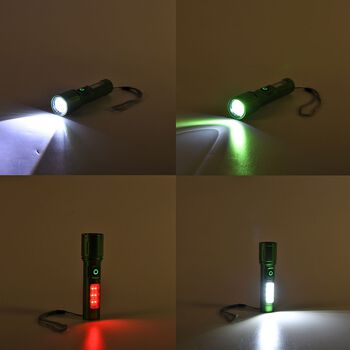 LIVMORE 6 in 1 LED-Taschenlampen aus Metall mit SOS Funktion, wiederaufladbar, 14x3,5 cm, Gr&uuml;n