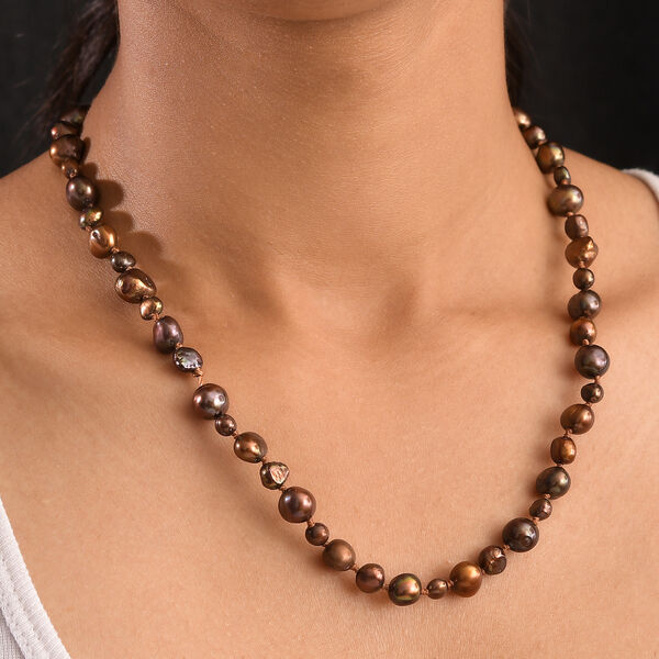 Bronze gef&auml;rbte S&uuml;&szlig;wasserperle Halskette, 86 cm image number 3