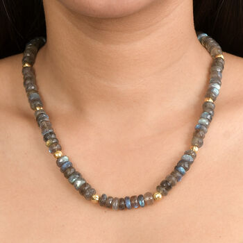 D'Joy AAA Labradorit Halskette ca. 45 cm + 5 cm Extender, 925 Silber 750 Gelbgold Vermeil ca. 223,00 ct.