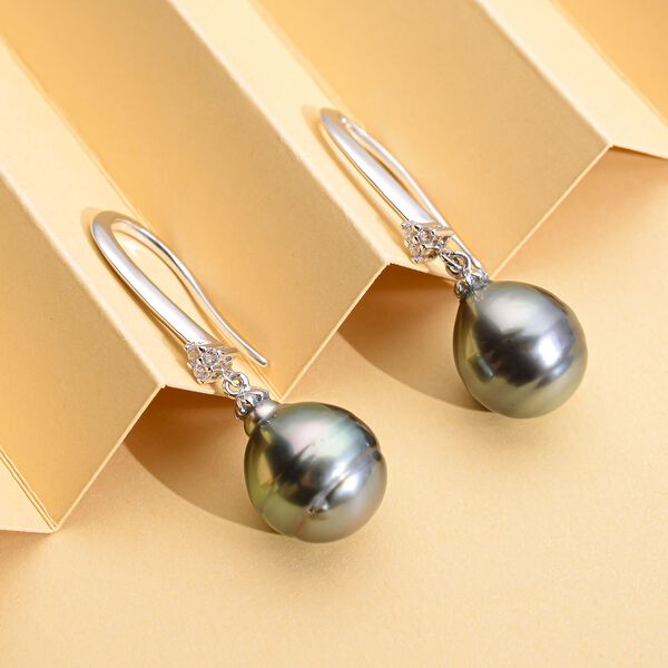 10-11 mm Tahiti-Zuchtperlen und wei&szlig;e Zirkon-Ohrringe image number 2