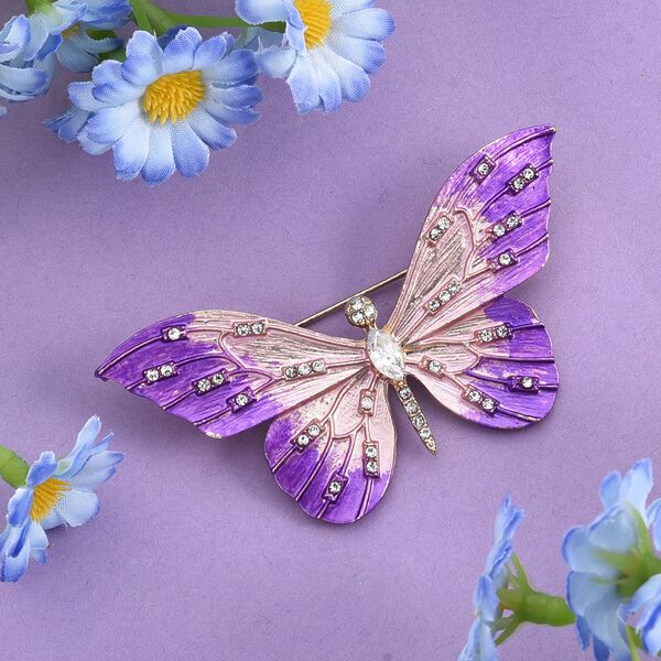 Wei&szlig;er Kristall und mehrfarbige Emaille-Brosche, Schmetterling image number 2