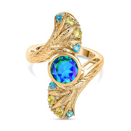 GP Italienische Garten Kollektion -  Pfau Quarz Triplette, nat&uuml;rlicher Peridot Ring, 925 Silber Gelbgold Vermeil, (Gr&ouml;&szlig;e 19.00) ca. 2.73 ct