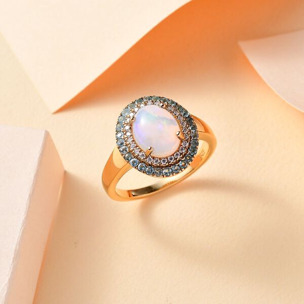 AA Nat&uuml;rlicher, &auml;thiopischer Welo Opal, Paraiba-Apatit und Moissanit-Ring - 3,01 ct. image number 2