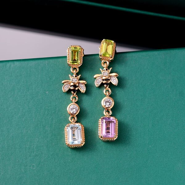 Giuseppe Perez Himmelblauer Topas, Rose De France Amethyst Ohrringe 925 Silber 750 Gelbgold Vermeil ca. 3.81 ct image number 2