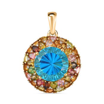 AA Blauer Quarz Triplett im Hanabi-Schliff, Zirkon und Multi-Turmalin Anh&auml;nger - 17,88 ct.