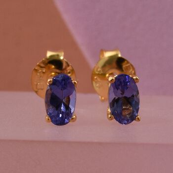 D'Joy AA Tansanit Ohrringe 925 Silber 750 Gelb Vergoldet ca. 0.46 ct