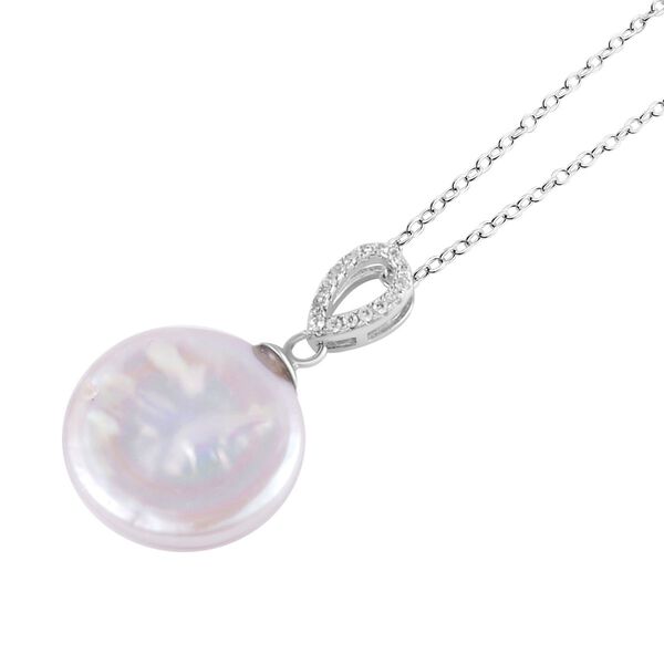 15-17mm weißer Süßwasserperlen und Zirkon-Anhänger mit 45cm Kette - 0,10 ct. image number 3