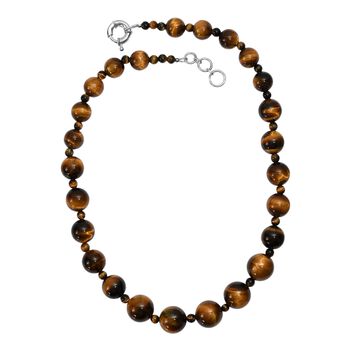 Tigerauge Halskette ca. 50 cm Nickelfreies Messing platiniert ca. 515.00 ct