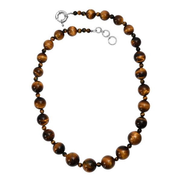 Tigerauge Halskette ca. 50 cm Nickelfreies Messing platiniert ca. 515.00 ct image number 4