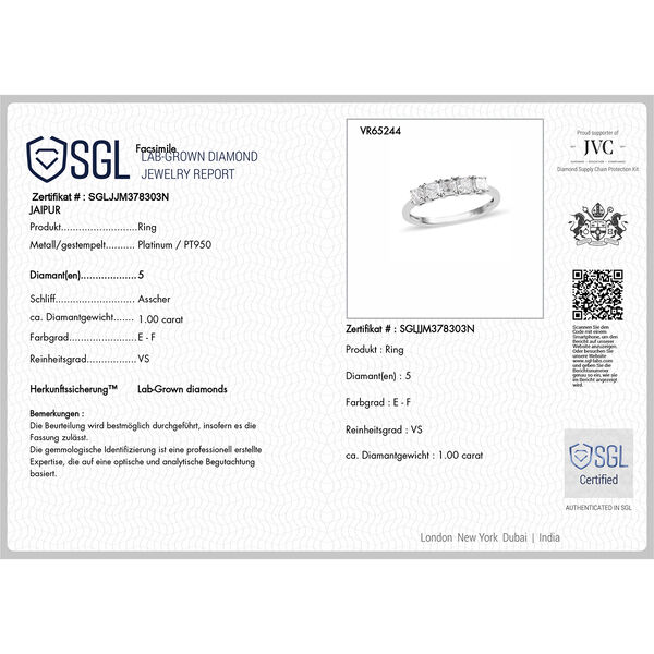 LUXURIANT DIAMOND - Lab Grown Diamant VS-EF SGL zertifiziert Ring 950 Platin (Gr&ouml;&szlig;e 17.00) ca. 1.00 ct image number 8