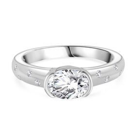 Moissanit Ring 925 Silber rhodiniert (Größe 19.00) ca. 1,48 ct