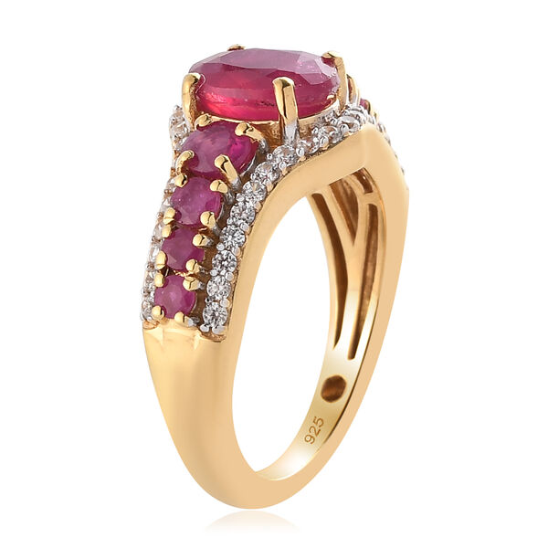 Afrikanischer Rubin und Zirkon-Ring, (Fissure gef&uuml;llt), 925 Silber vergoldet image number 5