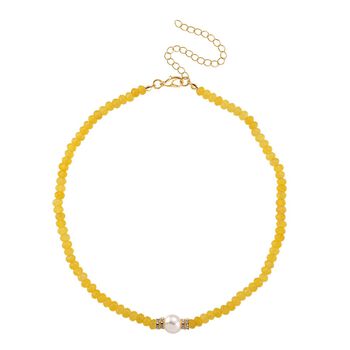 Muschelkernperle (9-11 mm) Halskette mit Gelbem Quarzit, verstellbar ca. 40.5 cm +10 cm Extender, goldfarben