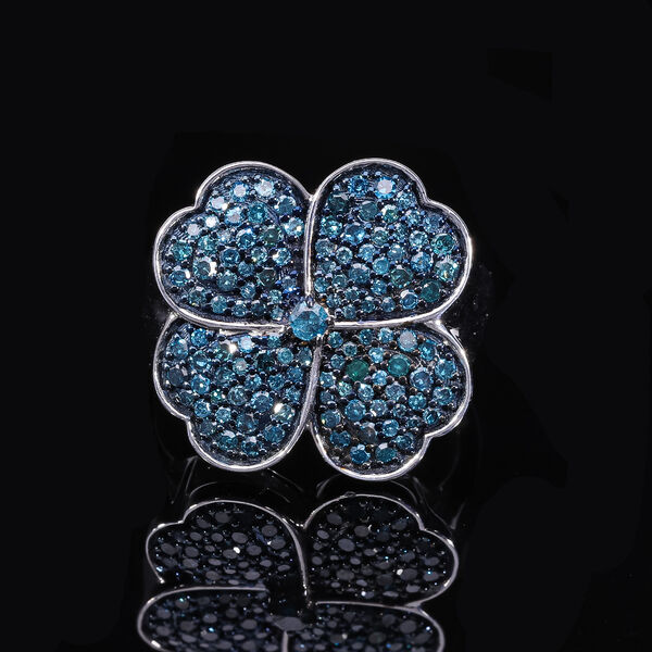 Blauer Diamant Ring, 925 Silber platiniert (Größe 21.00) ca. 1.00 ct image number 1