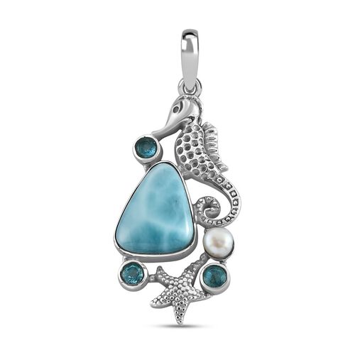 Larimar, blauer Topas und Süßwasser Perlen-Anhänger - 9,60 ct. image number 0