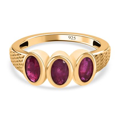 Afrikanischer Rubin (Fissure gef&uuml;llt) Ring, 925 Silber Gelbgold Vermeil (Gr&ouml;&szlig;e 19.00) ca. 2.17 ct