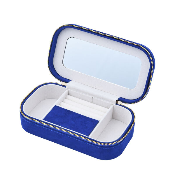 Rechteckiges, besticktes Schmuckk&auml;stchen aus Samt mit Rei&szlig;verschluss, Blau image number 6