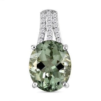 Prasiolith und wei&szlig;er Zirkon-Anh&auml;nger, 925 Silber platiniert ca. 4,57 ct