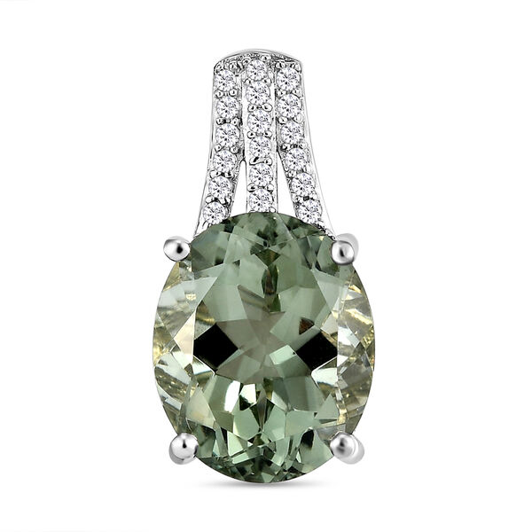 Prasiolith und wei&szlig;er Zirkon-Anh&auml;nger, 925 Silber platiniert ca. 4,57 ct