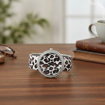 STRADA - Armbanduhr mit Leopardenmotiv, Kristall-L&uuml;nette, Japanisches Uhrwerk, Edelstahlzugband, Reiner Edelstahl