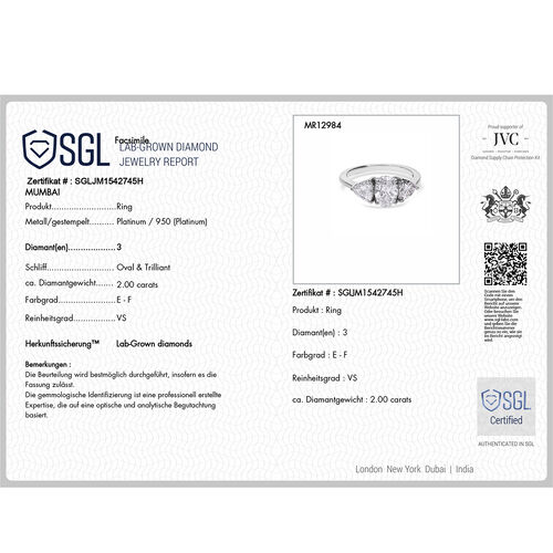 LUXURIANT DIAMOND- SGL zertifizierter VS-EF Labor Diamant Ring in 950 Platin - 2 ct. image number 7