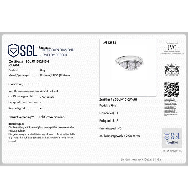 LUXURIANT SGL zertifizierter VS-EF Labor Diamant Ring in 950 Platin - 2 ct. image number 7