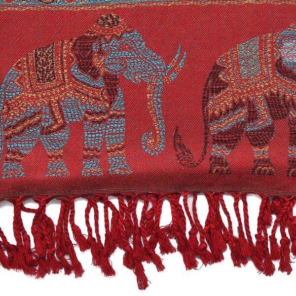 Jamawar-Schal, 3-Schiffchen-Webung, 70x200 cm, Rot image number 6