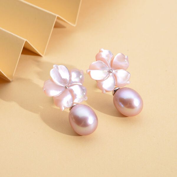 Jardin Kollektion - Lila S&uuml;&szlig;wasserperlen und Perlmutt-Ohrringe, 925 Silber rhodiniert image number 2