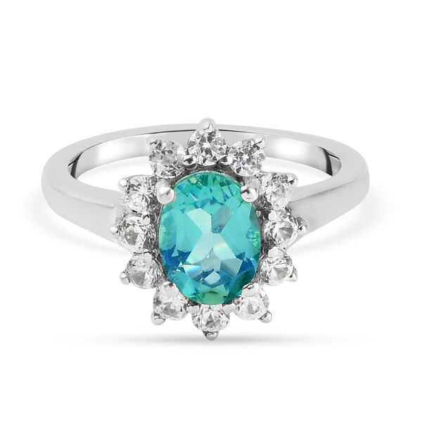 Pfau Triplett Quarz und Zirkon Halo Ring 925 Silber platiniert  ca. 2,21 ct