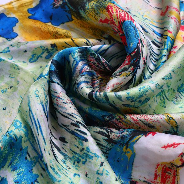 100% nat&uuml;rlicher Satin Seiden Schal, Hellgr&uuml;n und Mehrfarbig image number 6