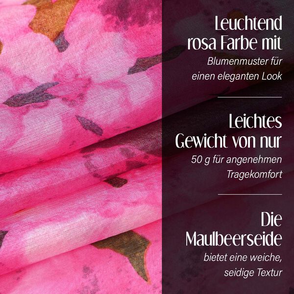 LA MAREY – Satinschal aus Maulbeerseide, Pfirisch-Rosafarben mit Blumenmuster image number 3