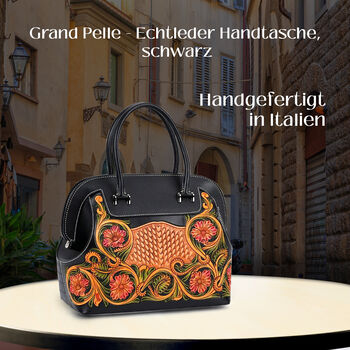 Grand Pelle  - Echtleder Handtasche, 28 x 25 x 15 cm, schwarz