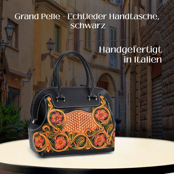 Grand Pelle  - Echtleder Handtasche, 28 x 25 x 15 cm, schwarz image number 2