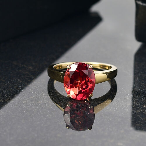D'Joy Lab Created Padparadscha-Saphir Ring 925 Silber 750 Gelb Vergoldet (Größe 20.00) ca. 5,30 ct image number 1