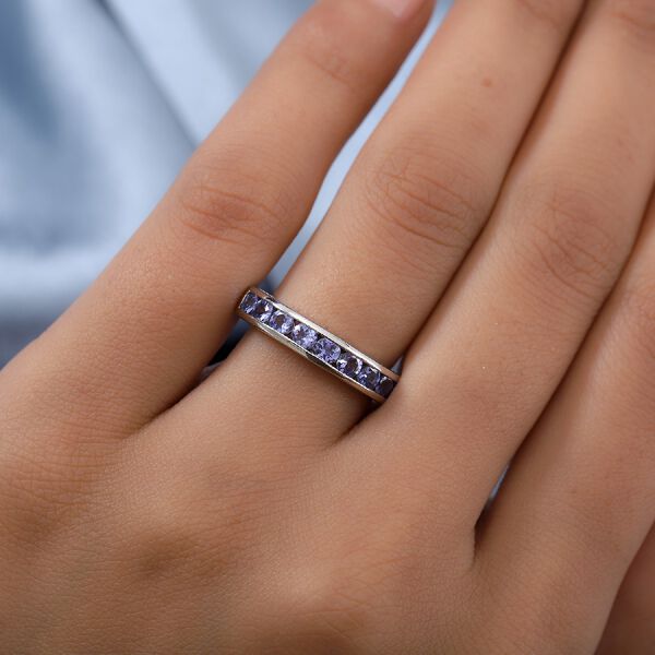 AA Tansanit Band Ring 925 Silber Platin-Überzug image number 3