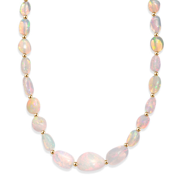 D'Joy AAA Nat&uuml;rlicher, &auml;thiopischer Welo Opal Halskette ca. 45 cm 925 Silber 750 Gelbgold vermeil ca. 40,00 ct. image number 3