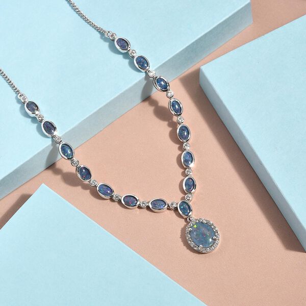 Boulder Opal Triplette Halskette ca. 45 cm 925 Silber platiniert ca. 8.46 ct image number 3