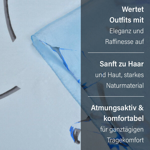 LA MAREY - Chiffonschal aus 100% Maulbeerseide mit Blauem Blumenmuster image number 4