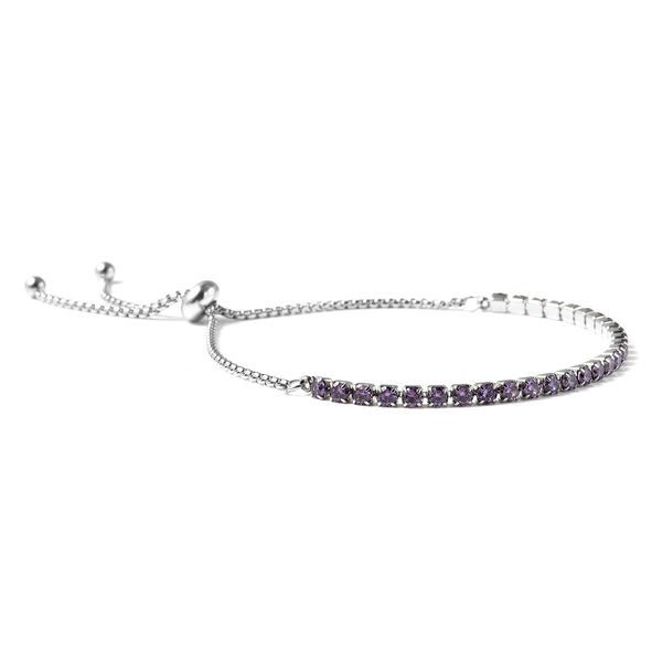 Simulierter Lila Diamant Flexibel Bolo Armband 15-22 cm Edelstahl ca. 3,56 ct image number 2