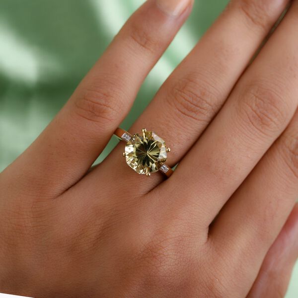 Ouro Verde-Quarz und Zirkon Ring 925 Silber 585 Vergoldet image number 3