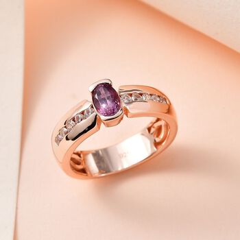 AA Lila Spinell, wei&szlig;er Zirkon Ring, 925 Silber Ros&eacute;gold Vermeil (Gr&ouml;&szlig;e 20.00) ca. 0.83 ct