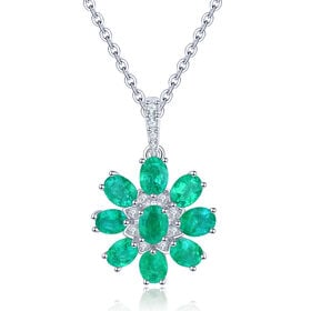 AAA Kagem sambischer Smaragd floraler Anhänger mit Kette - 1,52 ct.