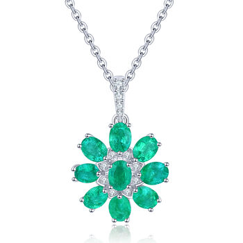 AAA Kagem sambischer Smaragd und Zirkon-Anh&auml;nger mit kette, 925 Silber rhodiniert ca. 1,52 ct