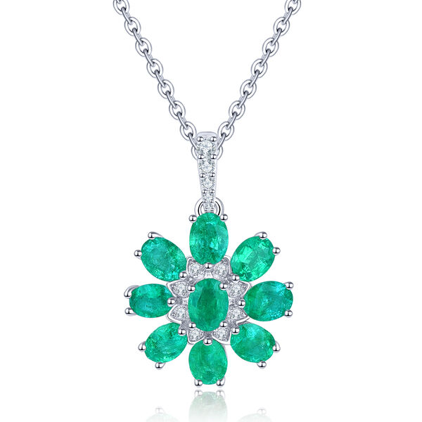 AAA Kagem sambischer Smaragd floraler Anh&auml;nger mit Kette - 1,52 ct.