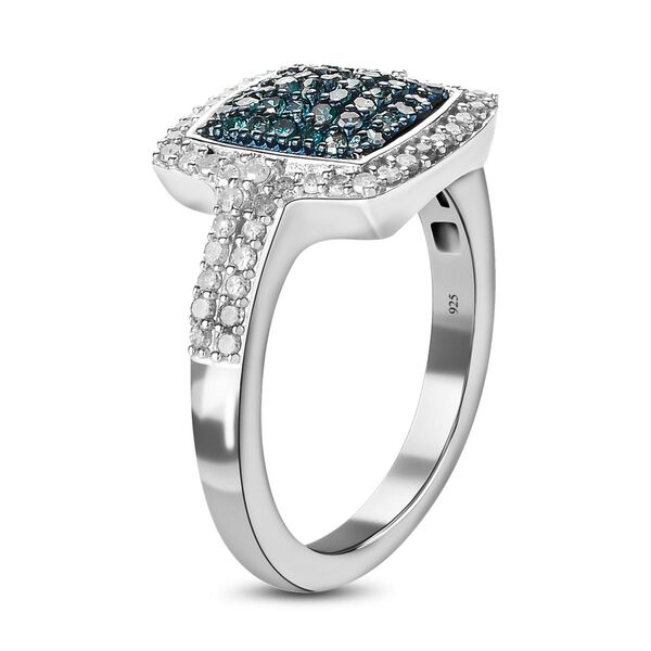 Wei&szlig;er und blauer Diamant-Halo-Ring, 925 Silber platiniert, 0,75 ct. image number 5