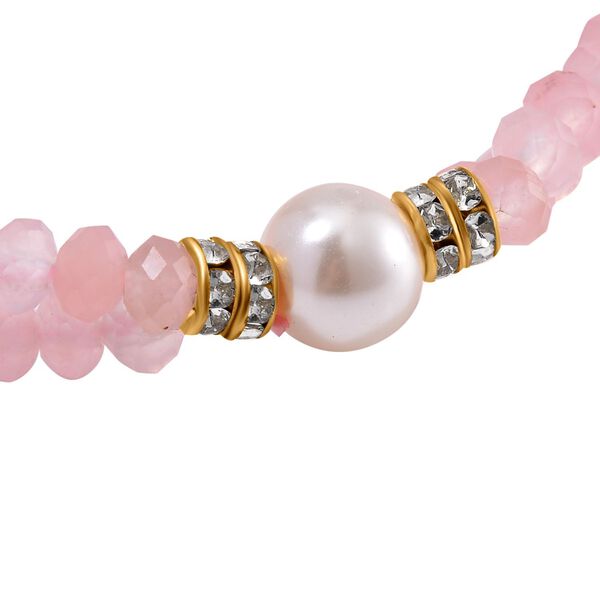 Muschelkernperle-Armband mit Rosenquarz und Weißem Kristall, flexibel, vergoldet image number 4