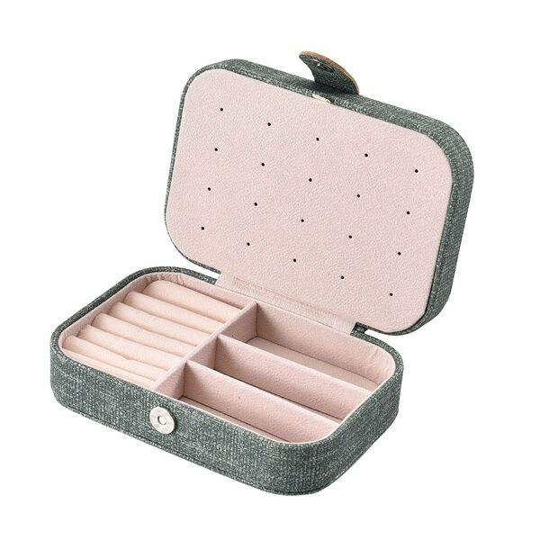 Schmuck Organizer aus naturfreundlichem Kunstleder mit Knopfverschluss, 16x11,5x5,5cm, Grün image number 5
