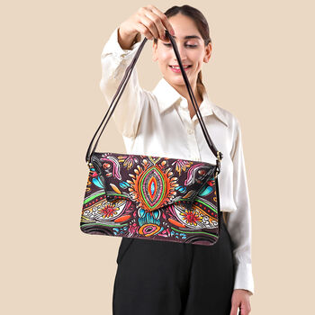 SUKRITI handbemalte Echtleder Tasche mit Pr&auml;gung 32 x 6 x 19 cm, Maroon