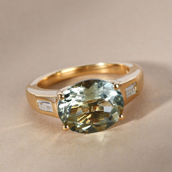 Prasiolite und Zirkon Ring 925 Silber vergoldet  ca. 3,62 ct image number 2
